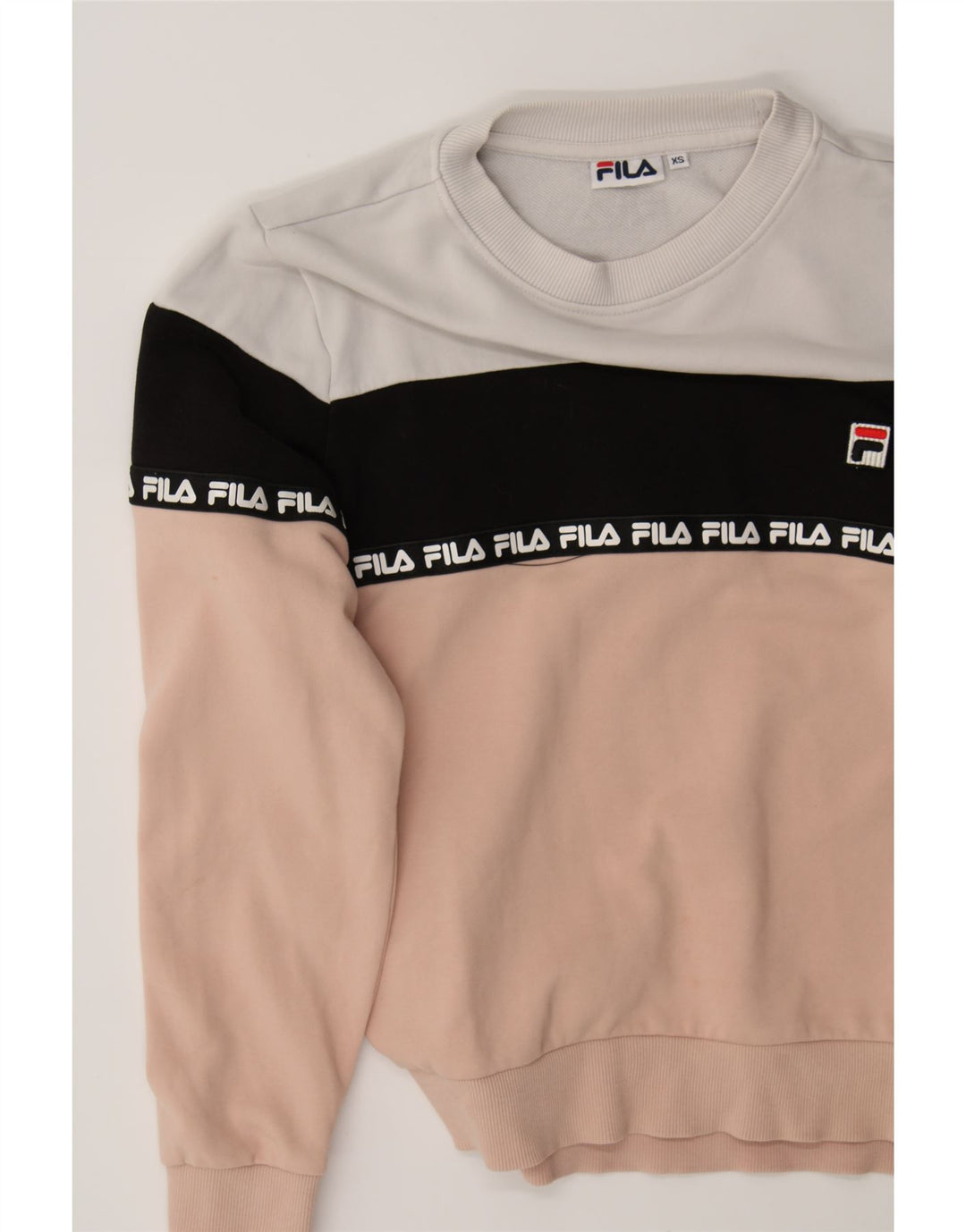 FILA Womens Oversized Sweatshirt Jumper UK 6 XS Multicoloured Colourblock Vintage Fila and Second-Hand Fila from Messina Hembry 