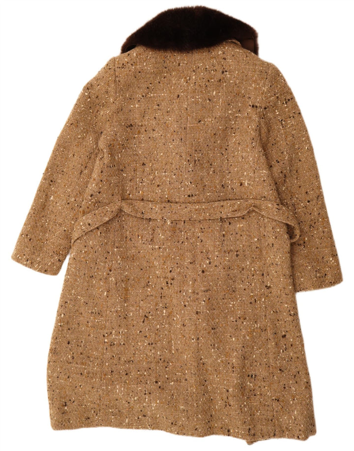 Винтажное женское двубортное пальто UK 18 XL, бежевое в крапинку