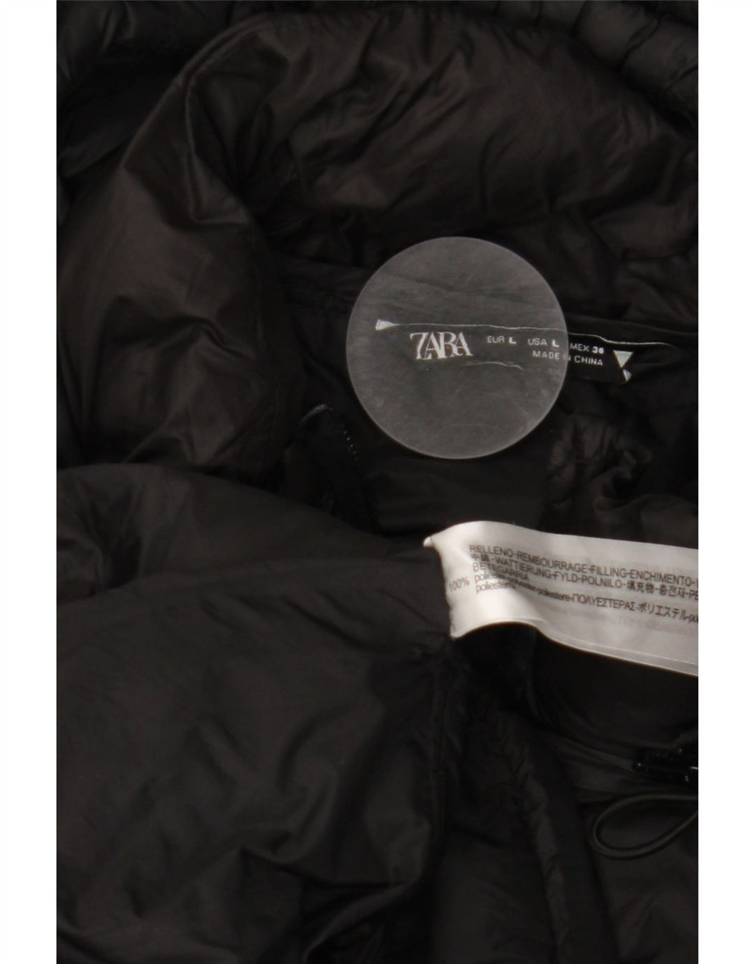 Женское стеганое пальто с капюшоном ZARA UK 16, большой черный полиэстер