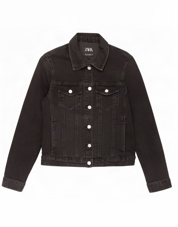Женская укороченная джинсовая куртка Zara UK 14, большая черная