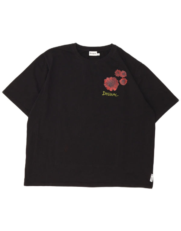 Женская футболка с рисунком Desigual Top UK 20 2XL, черный хлопок с цветочным принтом