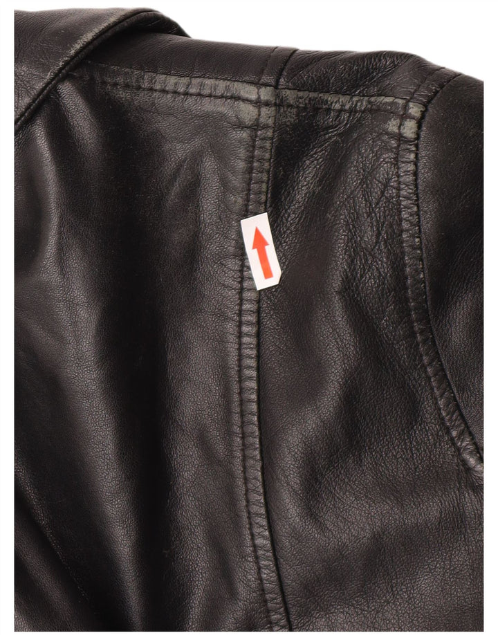 Винтажное женское кожаное пальто UK 12, средний черный