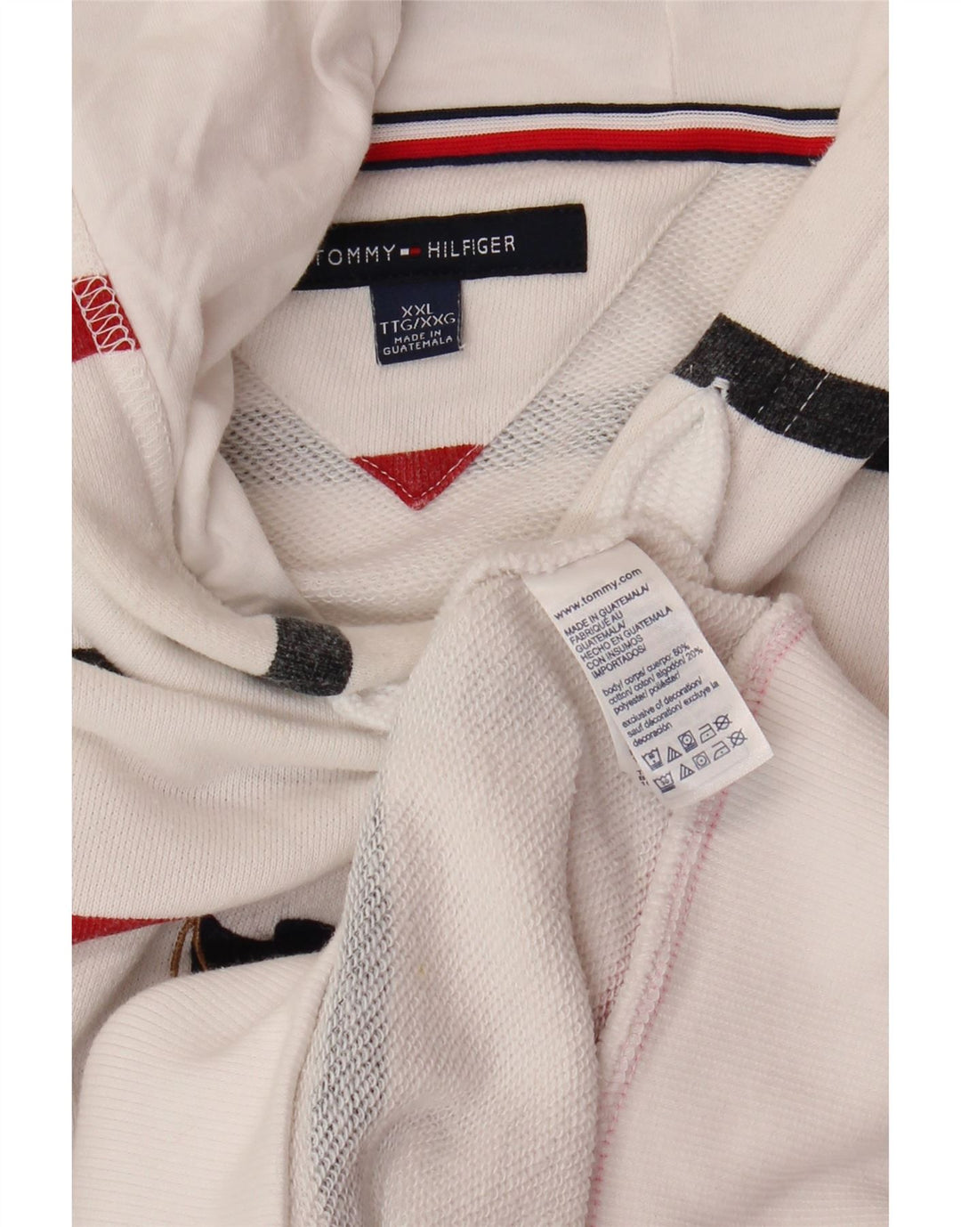 TOMMY HILFIGER Мужской джемпер с капюшоном 2XL, хлопок в белую полоску