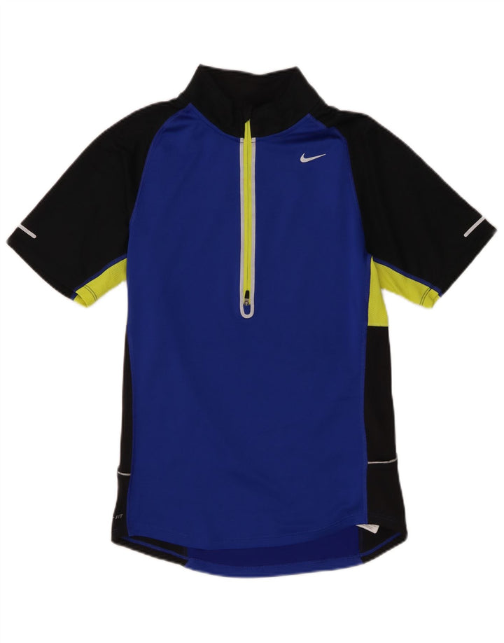 Мужская футболка Nike Dri Fit с воротником на молнии, маленький синий полиэстер с цветными блоками
