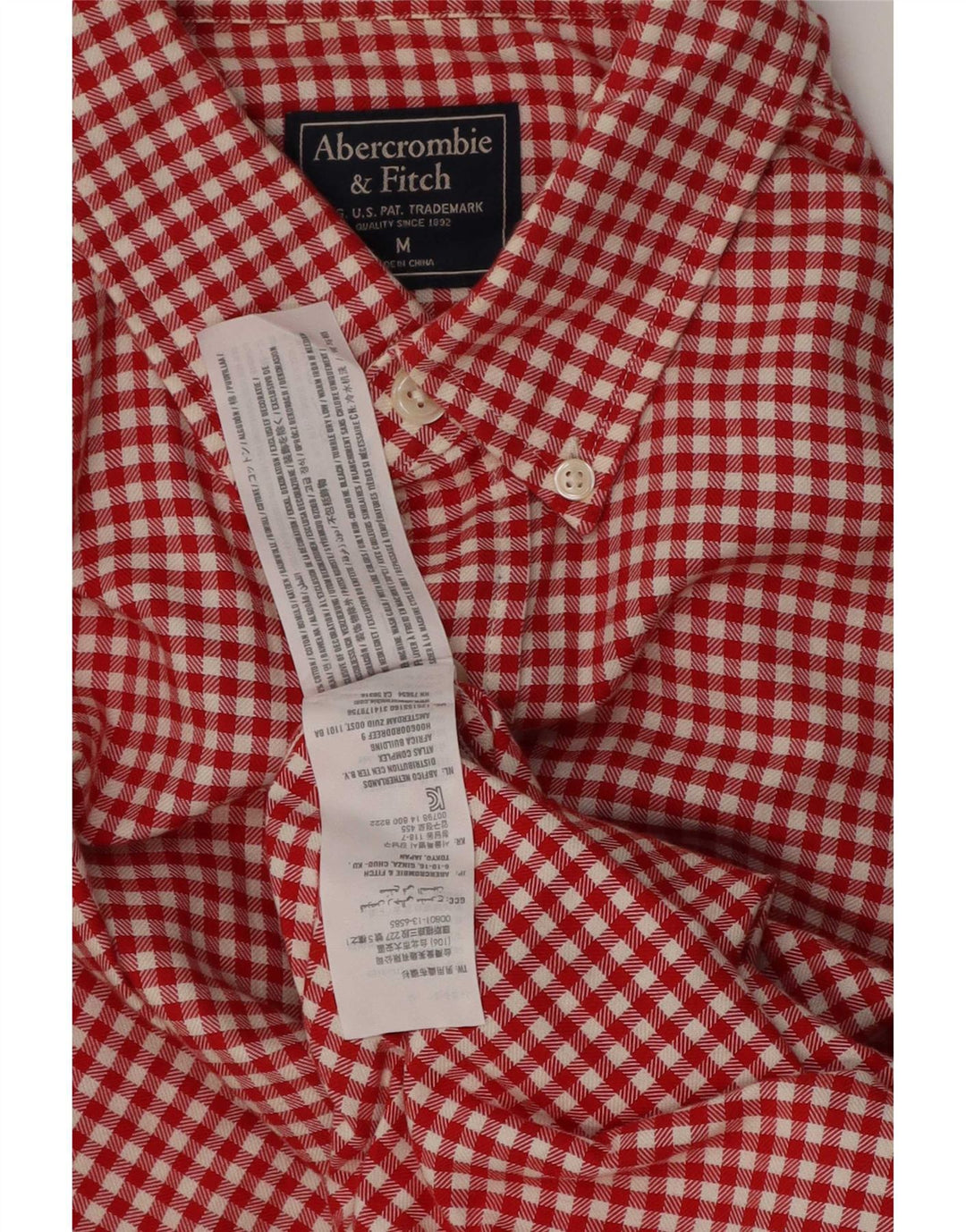 Мужская рубашка Abercrombie & Fitch среднего размера из хлопка в мелкую клетку красного цвета