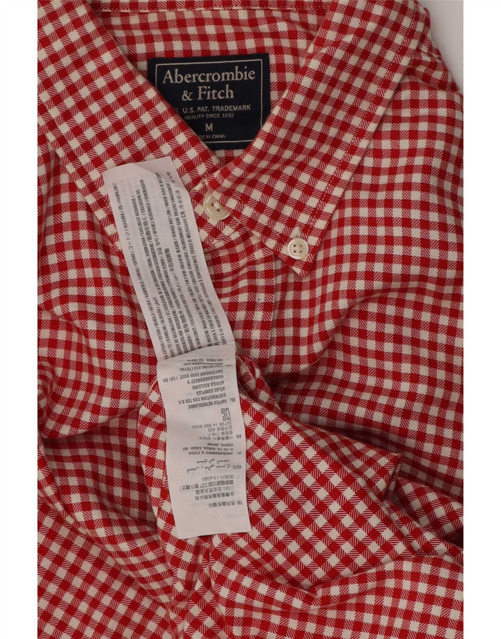 Мужская рубашка Abercrombie & Fitch среднего размера из хлопка в мелкую клетку красного цвета