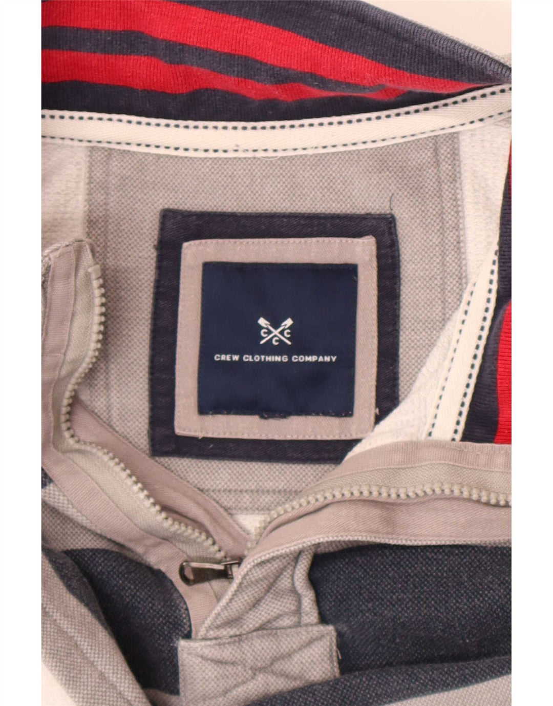 Crew Clothing Мужской свитшот с воротником на молнии, джемпер среднего серого цвета в полоску