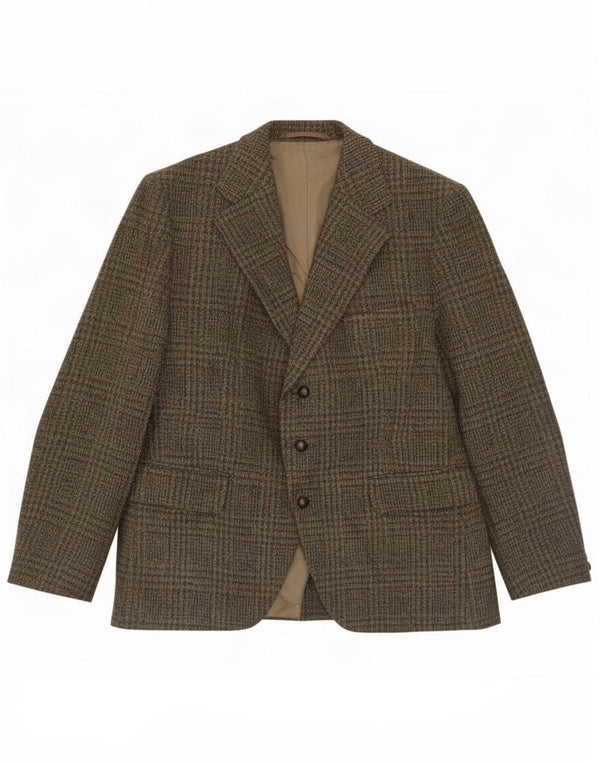 Harris Tweed Mens 3 Button Blazer Jacket UK 38 Medium Khaki Houndstooth