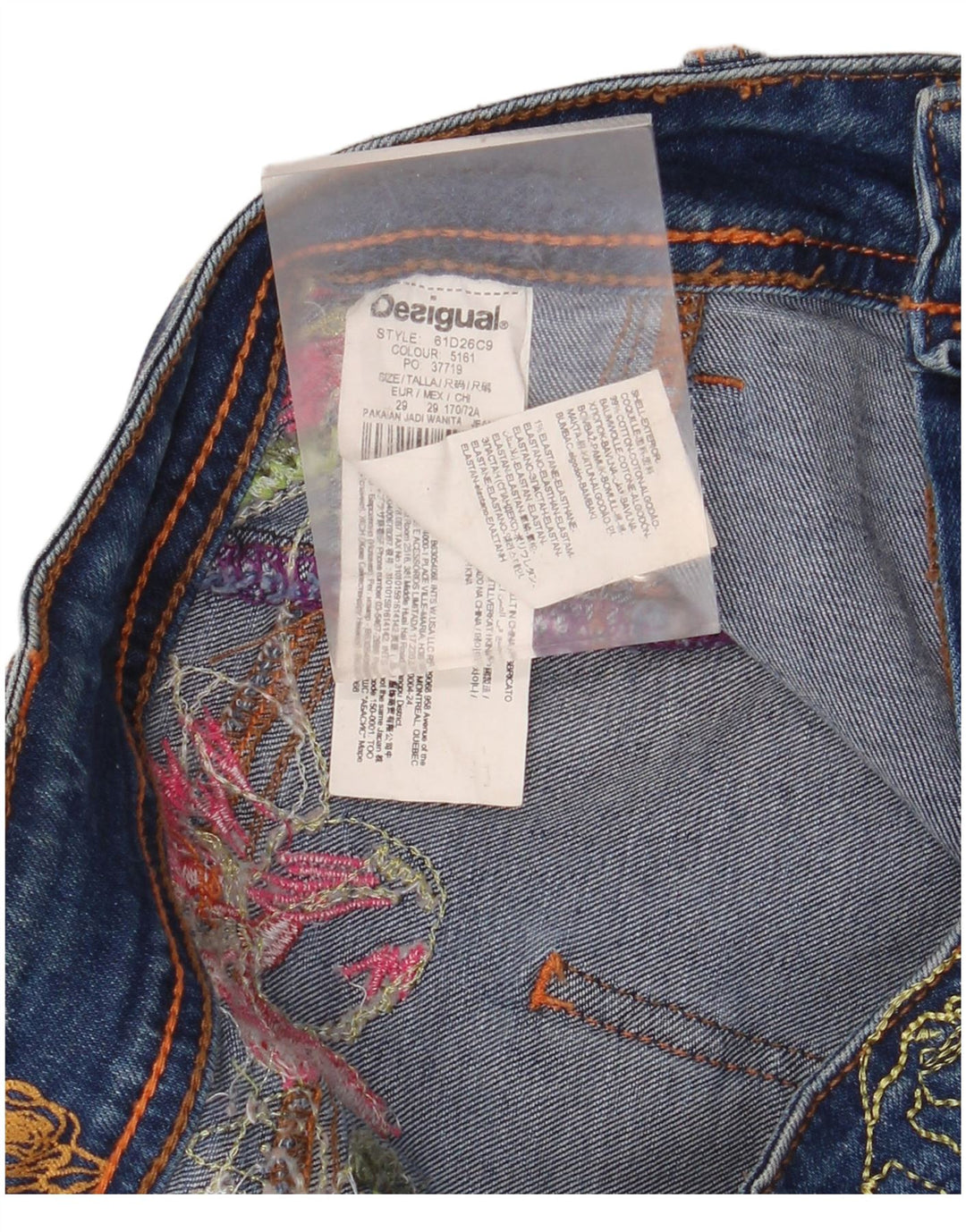 Женские узкие джинсы Desigual W29 L32, синий хлопок с цветочным принтом
