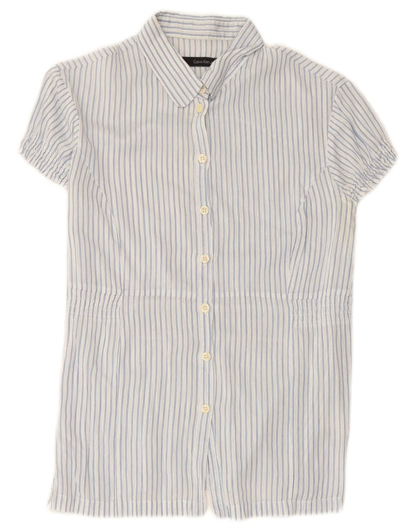 CALVIN KLEIN JEANS Женская рубашка с коротким рукавом UK 12, средний синий в тонкую полоску