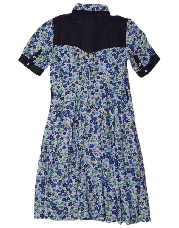 Женское платье-рубашка с короткими рукавами Benetton UK 14, хлопок среднего синего цвета с цветочным принтом