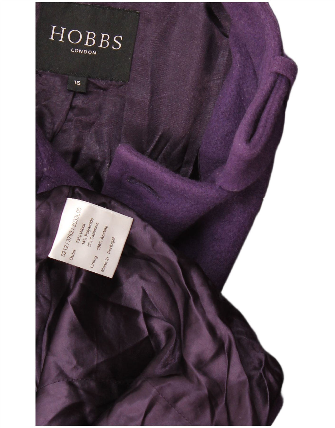 Женское двубортное пальто Hobbs UK 16, большое фиолетовое шерстяное пальто