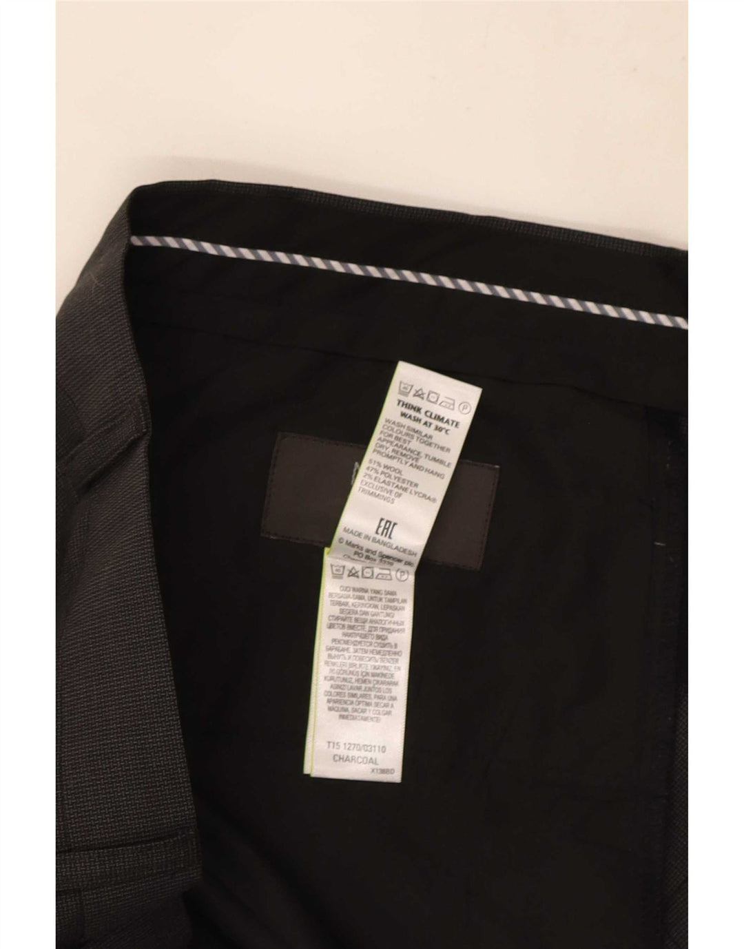 Мужские костюмные брюки стандартного кроя Marks & Spencer W38 L31, черные шерстяные