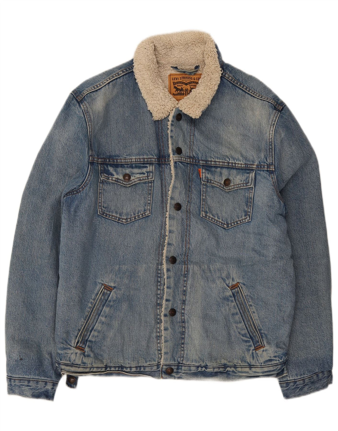 Мужская джинсовая куртка Levi's Sherpa UK 40, большая синяя, хлопок