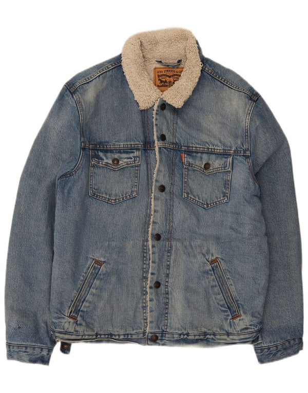 Мужская джинсовая куртка Levi's Sherpa UK 40, большая синяя, хлопок