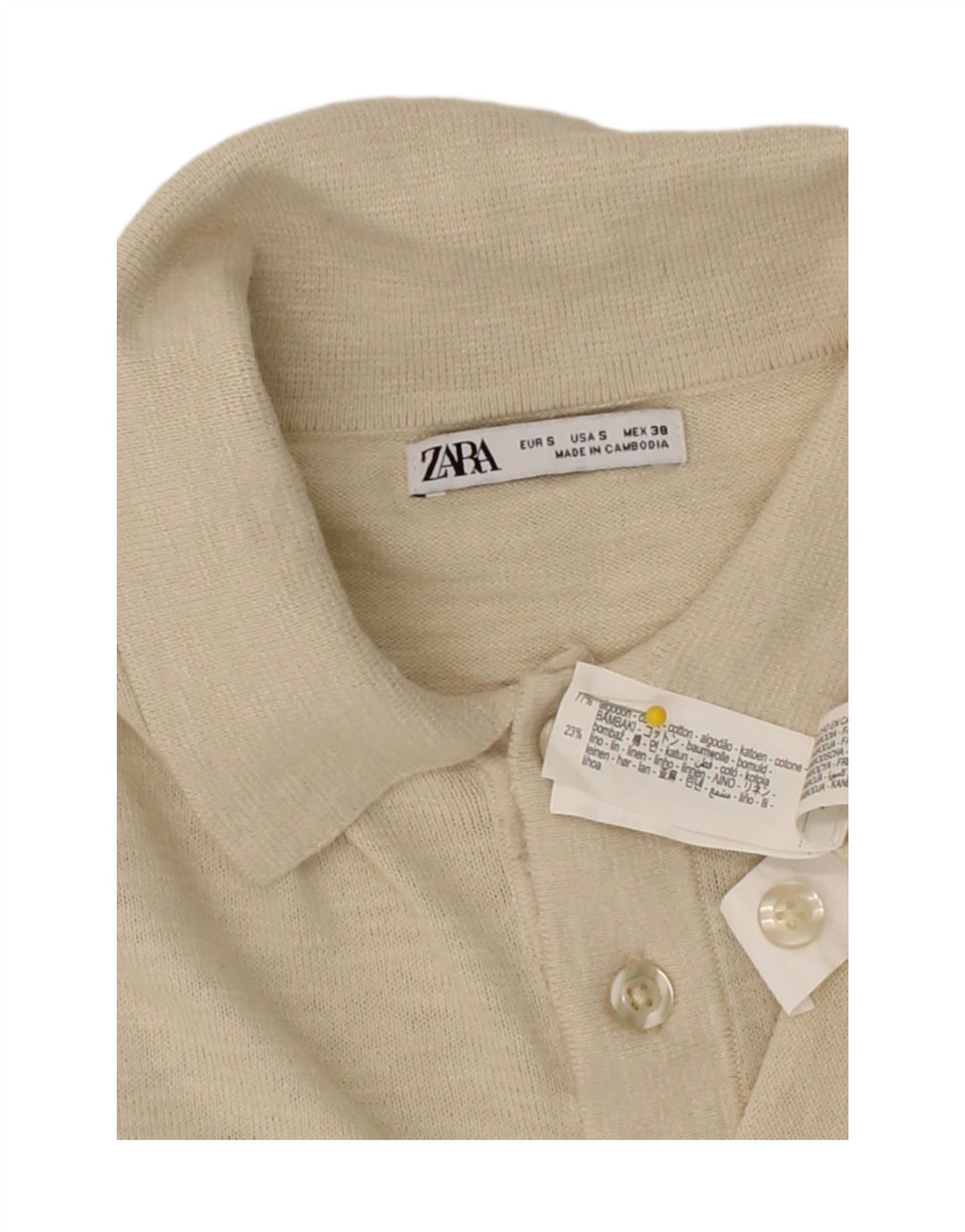 ZARA Mens Polo Shirt Small Beige Cotton Vintage Zara and Second-Hand Zara from Messina Hembry 