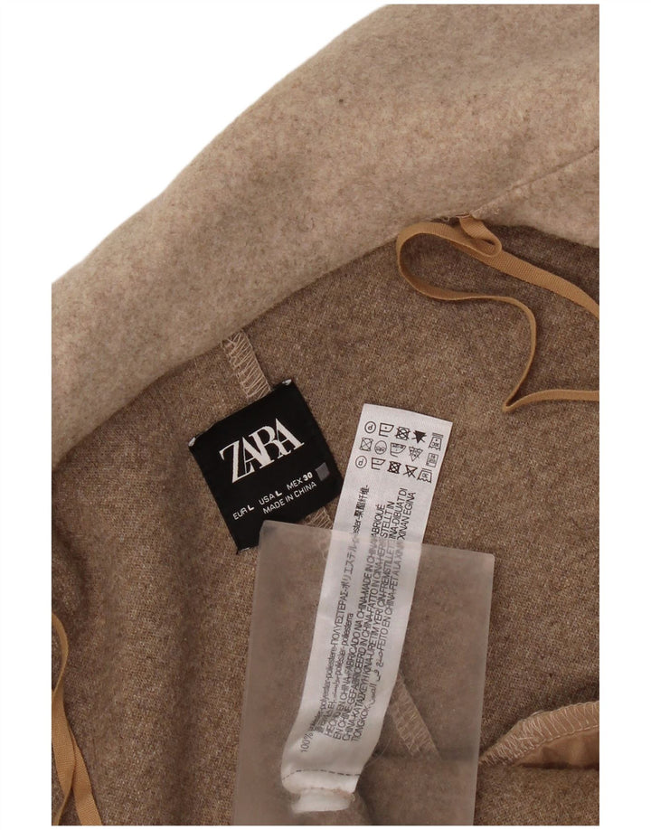 Женское пальто Zara UK 16, большой размер, бежевый полиэстер