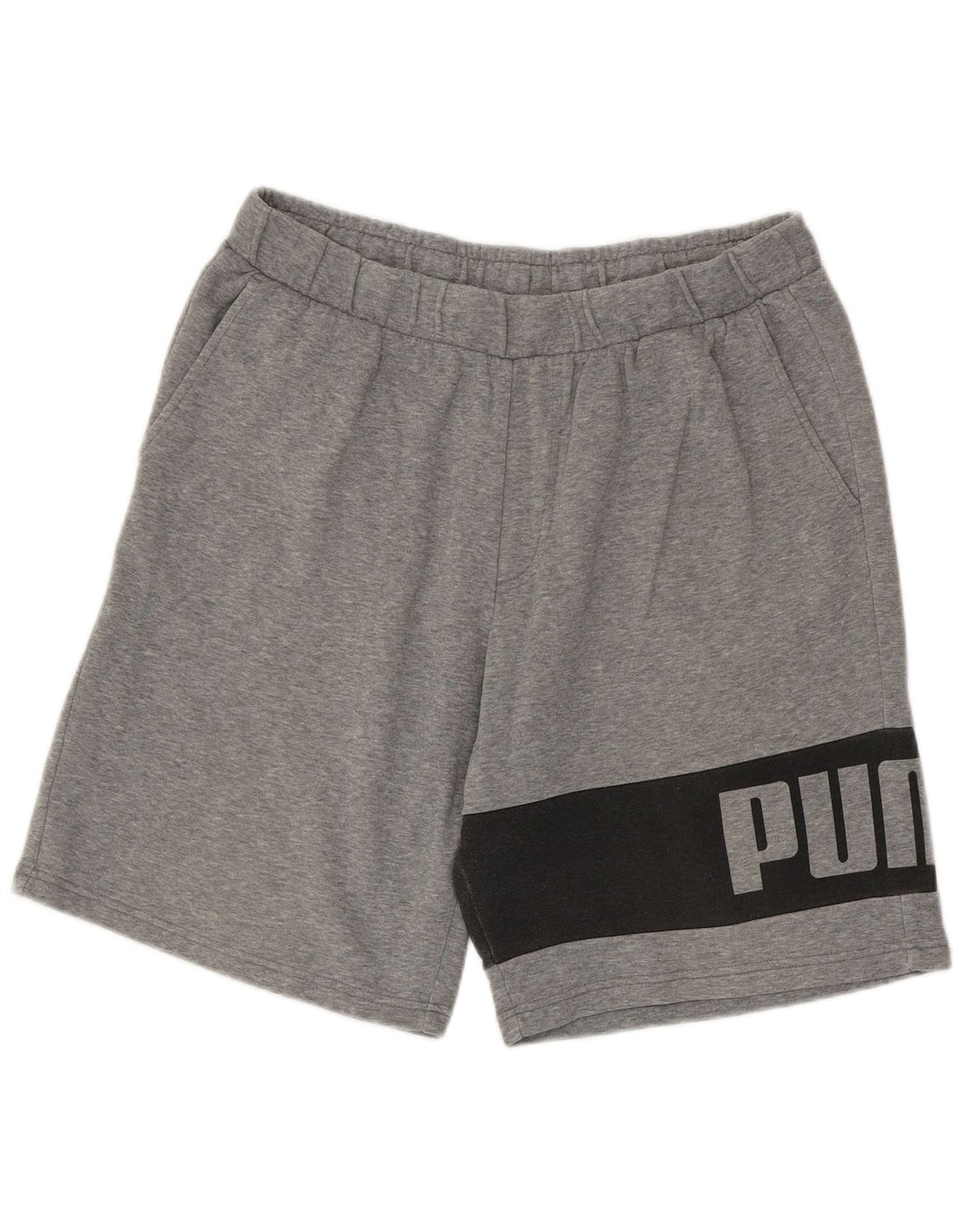 Мужские спортивные шорты с рисунком Puma XL серые с цветными блоками