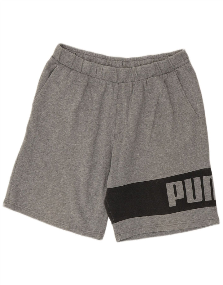 Мужские спортивные шорты с рисунком Puma XL серые с цветными блоками