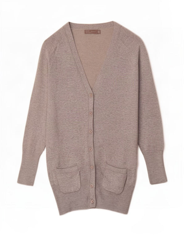 Женский удлиненный кардиган Zara UK 10, маленький серый хлопковый свитер