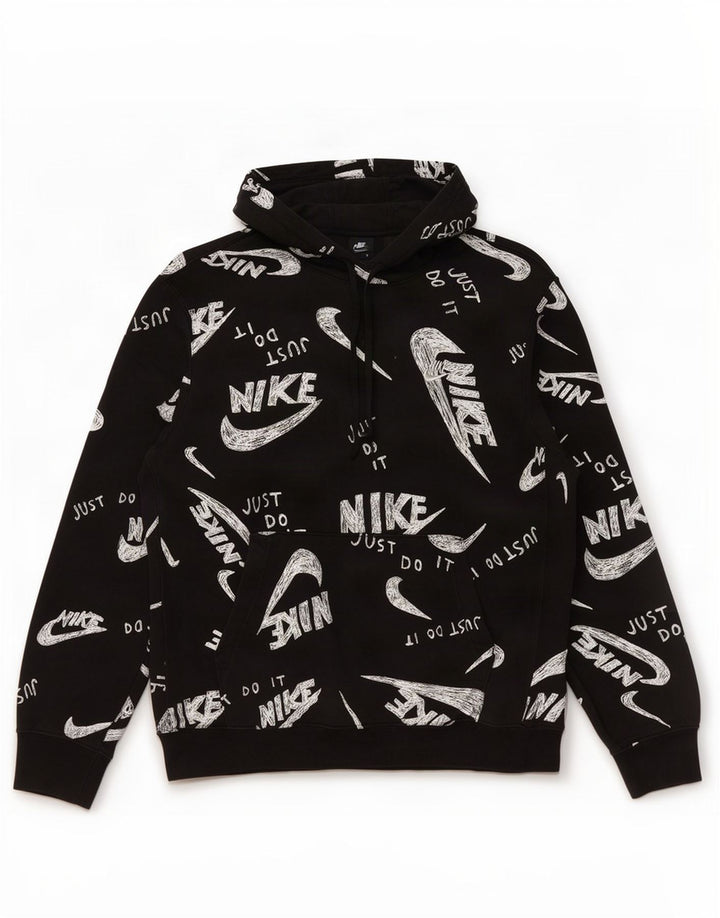 Мужской джемпер с капюшоном с рисунком Nike, средний черный, хлопковый