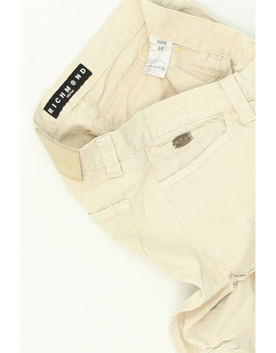 RICHMOND Mens Distressed Straight Jeans W34 L32  Beige Cotton | Vintage Richmond | Thrift | Second-Hand Richmond | Used Clothing | Messina Hembry 