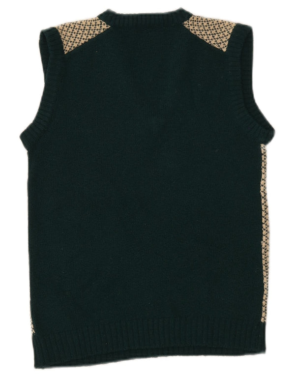 ВИНТАЖНАЯ женская укороченная майка без рукавов UK 4 XS Green Fair Isle