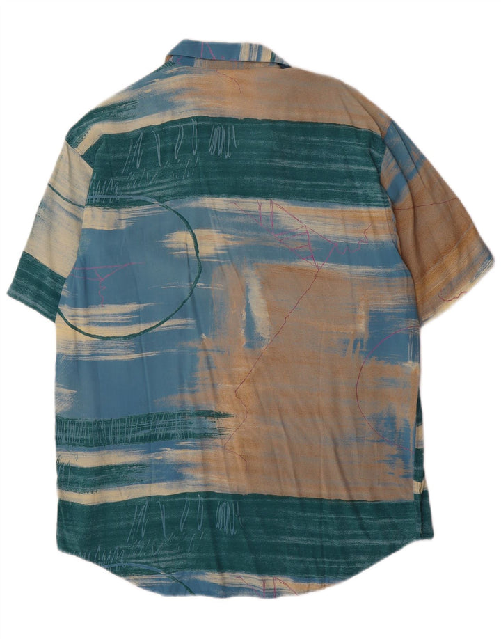 Винтажная мужская рубашка с коротким рукавом с абстрактным узором, средняя разноцветная