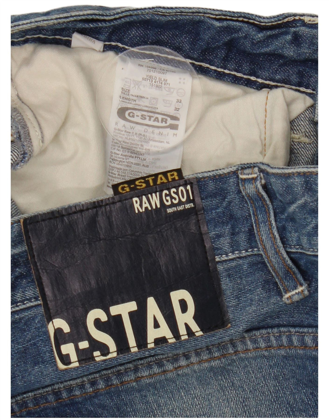 Мужские зауженные джинсы G-STAR Yield W33 L32, синий хлопок