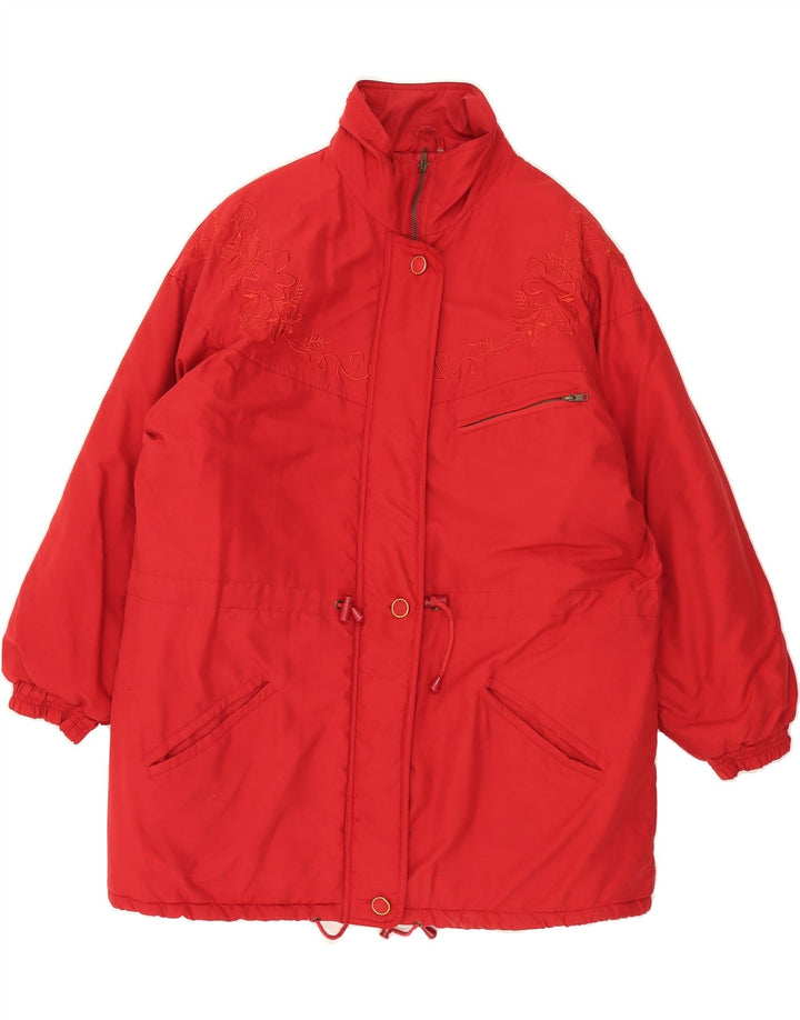 VINTAGE Womens Windbreaker Coat UK 18 XL Red Floral Polyester Vintage Vintage and Second-Hand Vintage from Messina Hembry 