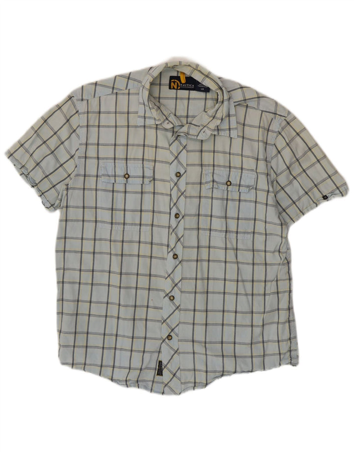 NAUTICA Mens Short Sleeve Shirt Large Blue Check Cotton