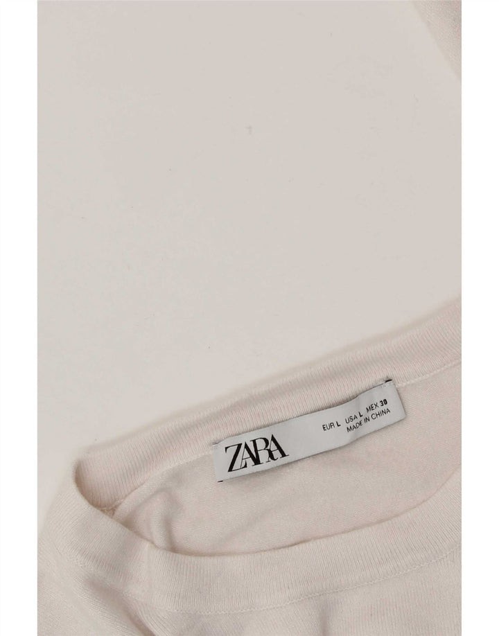 Женский джемпер с круглым вырезом Zara UK 14, большой белый