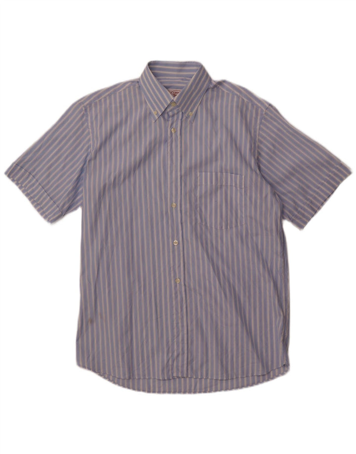 Мужская рубашка с коротким рукавом Carrel, размер 40, 15, 1/2, средний размер, синяя полоска, хлопок