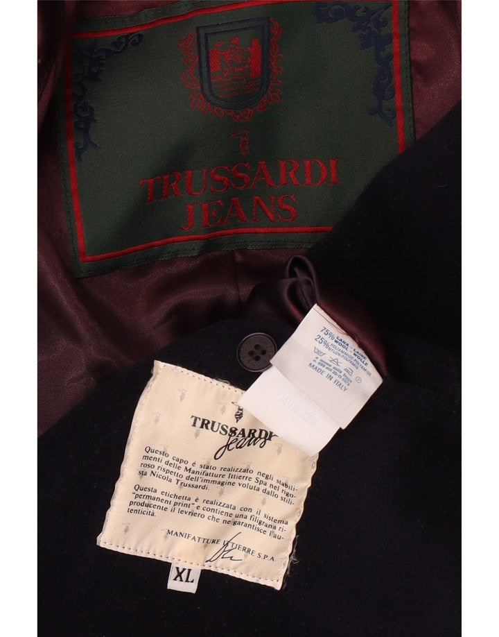 TRUSSARDI JEANS Мужское пальто UK 42 XL Темно-синее шерстяное