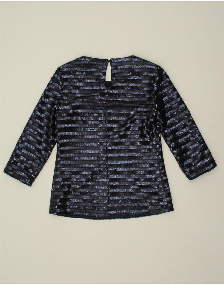 BODEN Womens Sequin Top 3/4 Sleeve UK 6 XS Navy Blue Colourblock Polyester Vintage Boden and Second-Hand Boden from Messina Hembry 