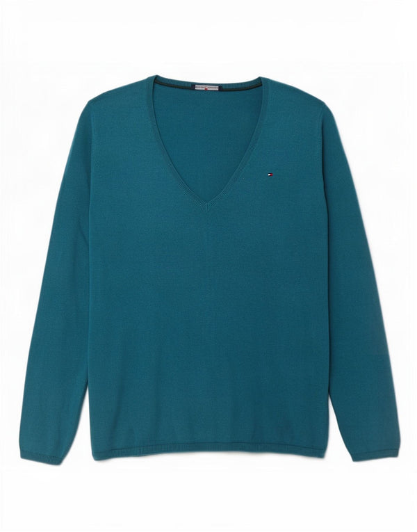Женский джемпер с v-образным вырезом Tommy Hilfiger UK 18 XL, синяя шерсть