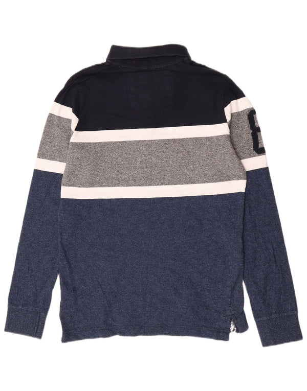 Рубашка-поло для мальчиков Superdry с длинными рукавами и регби, 15–16 лет, XL, синяя с цветными блоками