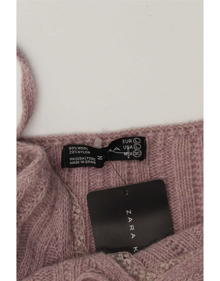 Женский укороченный вязаный топ на бретельках Zara UK 14, большой розовый, шерсть