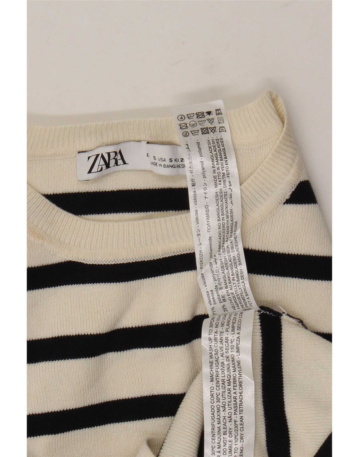 Женская укороченная блузка Zara UK 8, маленький размер, вискоза в белую полоску