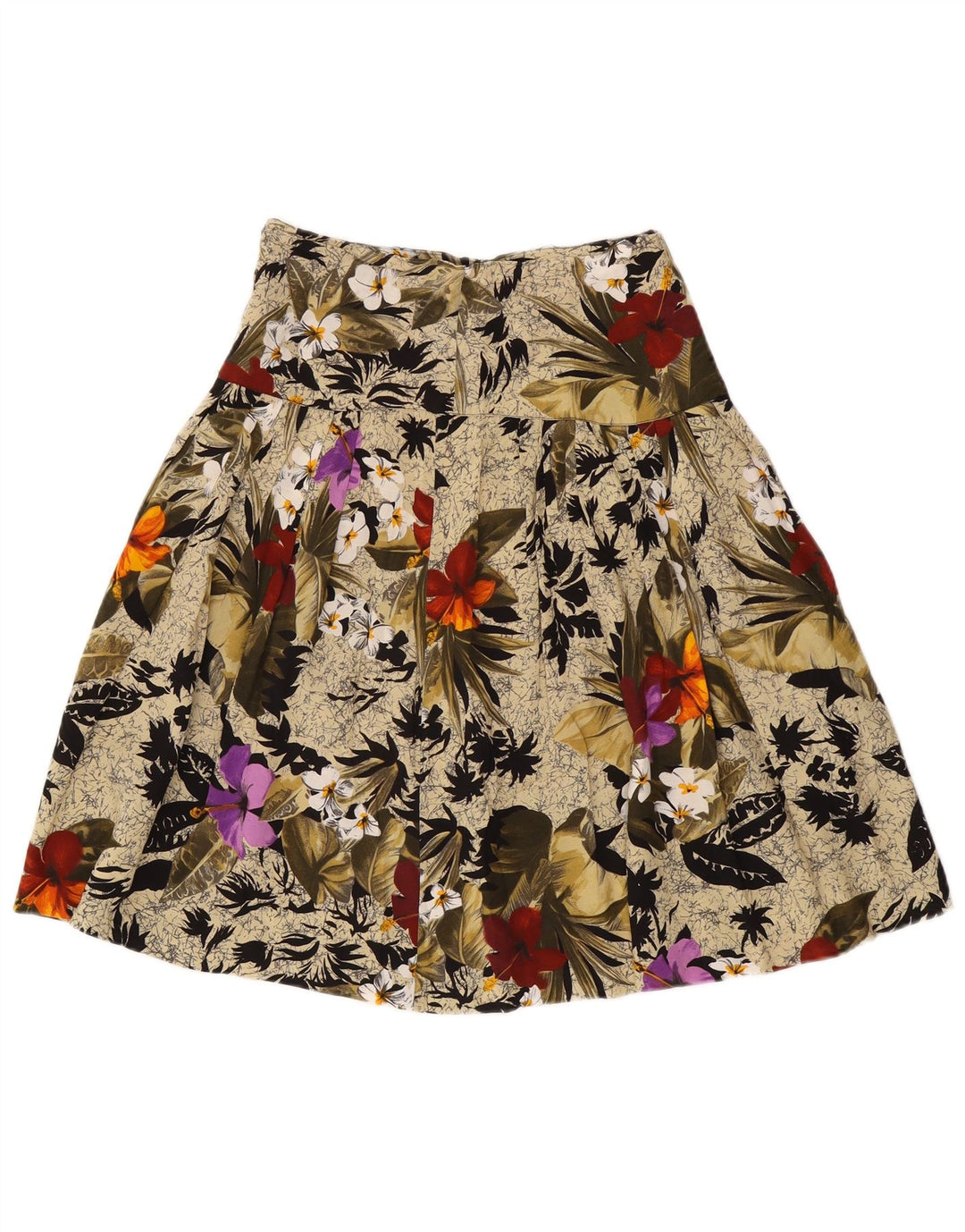 Винтажная женская юбка-трапеция W26, маленькая, бежевая с цветочным принтом
