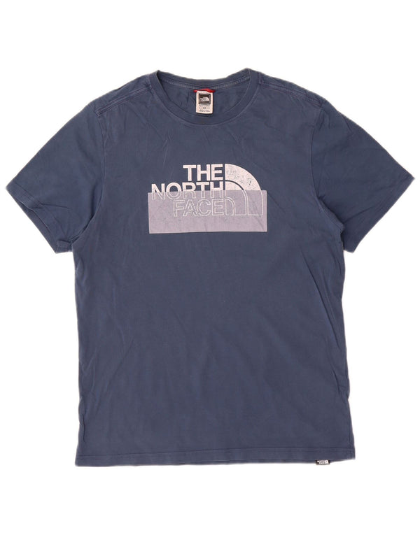 Мужская футболка с рисунком The North Face, хлопковый топ среднего синего цвета