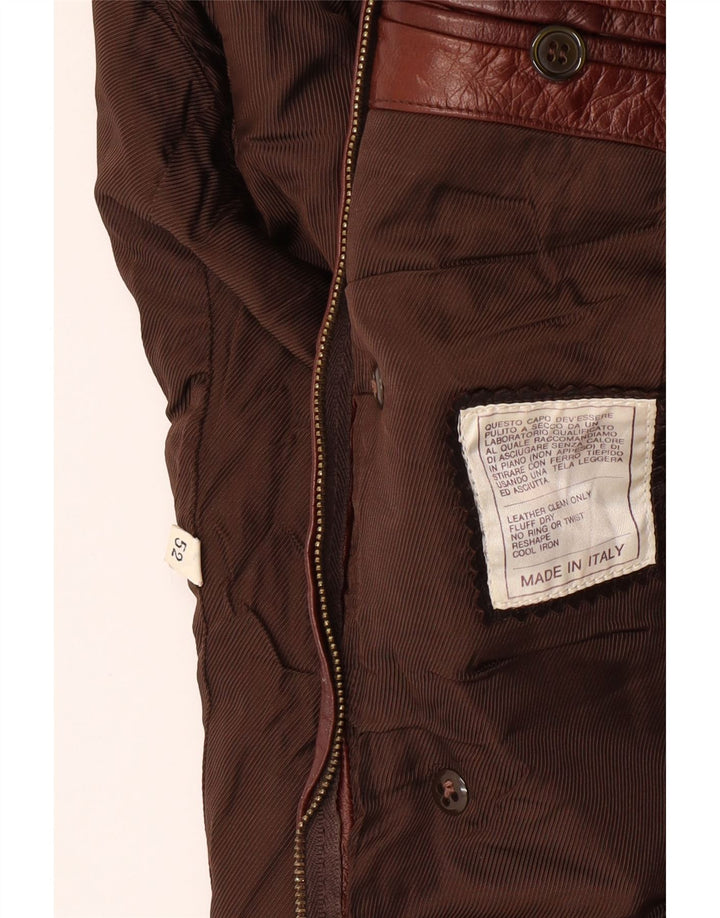 ВИНТАЖНОЕ женское кожаное пальто IT 52 2XL Коричневое кожаное