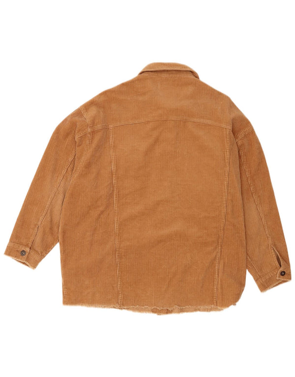 Женская вельветовая куртка оверсайз Zara UK 16, большой размер, бежевый хлопок