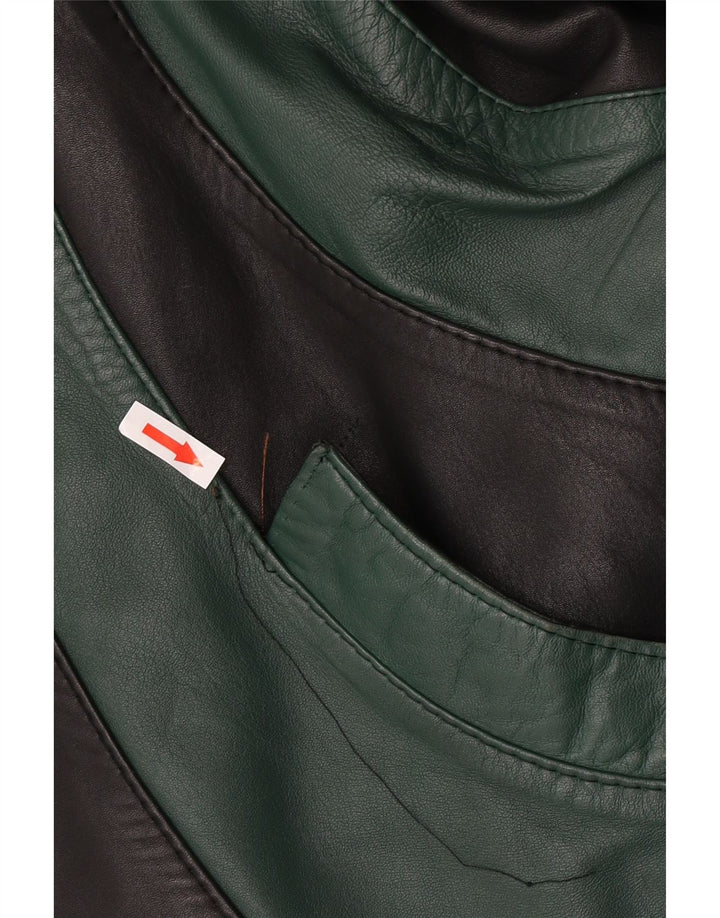 Винтажная женская кожаная куртка свободного кроя EU 46 XL, черная кожа с цветными блоками