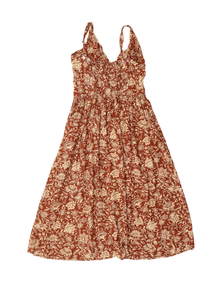 Женское платье трапециевидного силуэта без рукавов Express UK 12, вискоза среднего коричневого цвета с цветочным принтом