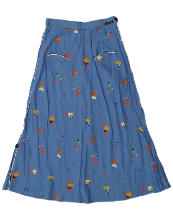 ВИНТАЖНАЯ женская юбка-трапеция с завышенной талией IT 42 Medium W24 Синяя с геометрическим рисунком