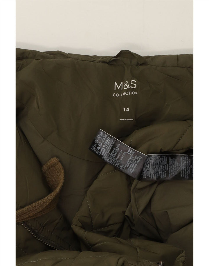 Женское стеганое пальто оверсайз с капюшоном Marks & Spencer UK 14, большое зеленое