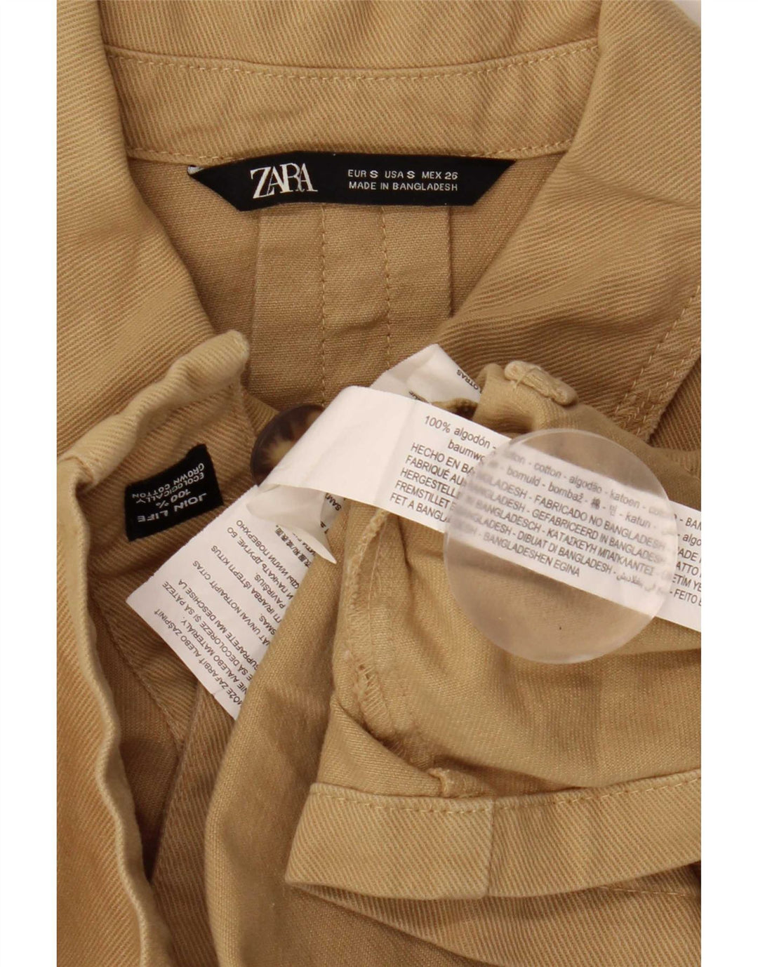 Женская куртка оверсайз с рукавом 3/4 Zara UK 10, маленький размер, бежевый хлопок