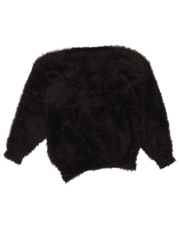 ВИНТАЖНЫЙ женский джемпер с круглым вырезом, Великобритания 14, средний черный цвет с цветными блоками