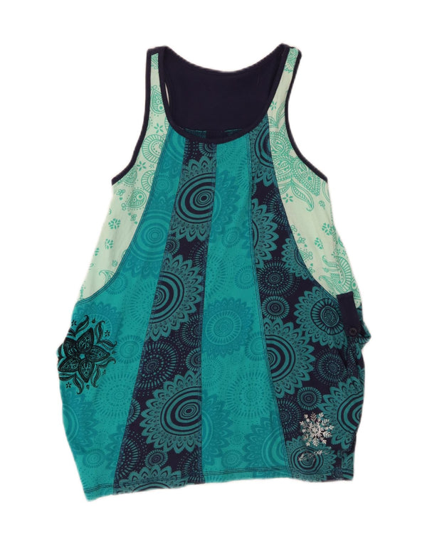 Платье Desigual с рисунком для девочек 7-8 лет, бирюзовый цветочный хлопок, хлопок